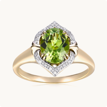 Oval Peridot & Diamond Halo Ring in 10k Yellow Gold