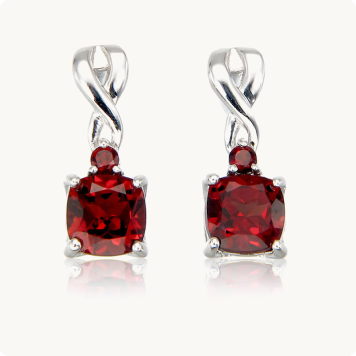 Garnet Drop Twist Earrings in Sterling Silver