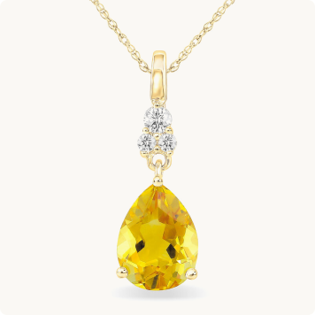 Pear-Shaped Citrine & Diamond Drop Pendant in 10k Yellow Gold