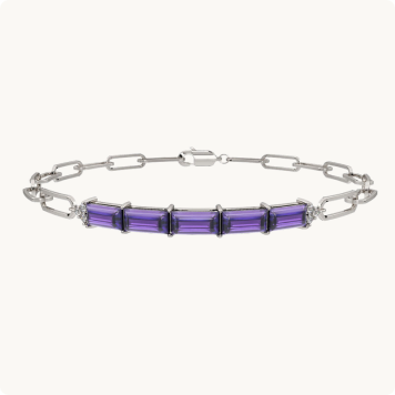 Emerald-Cut Amethyst Diamond Paperclip Bracelet in 10k White Gold