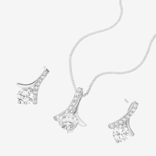Sterling Silver Cubic Zirconia Pendant & Drop Earrings Set