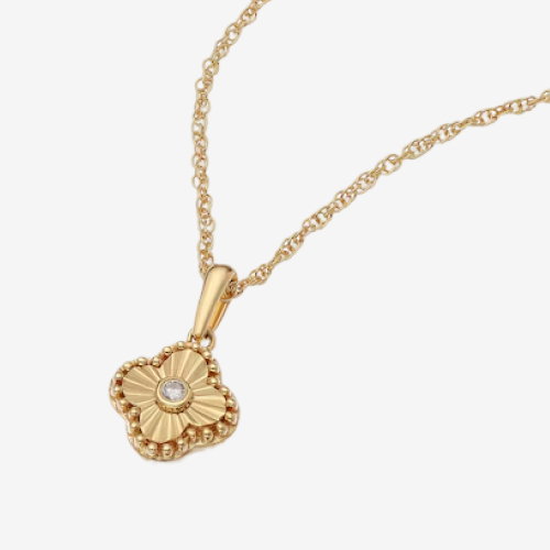 Sterling Silver & 18ct Gold Vermeil Clover Diamond Pendant