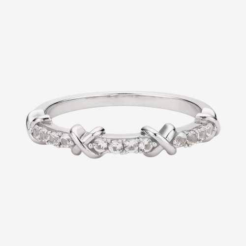 Sterling Silver Created White Sapphire X-Design Ring