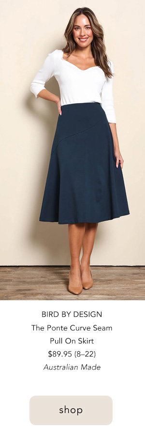 the ponte curve seam pull on skirt