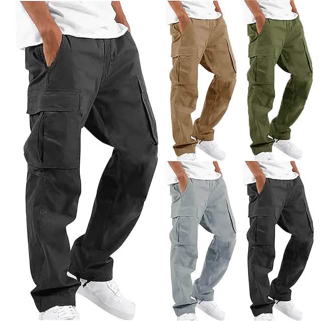 Image of Men's Cargo Pants Trousers Drawstring Elastic Waist Multi Pocket