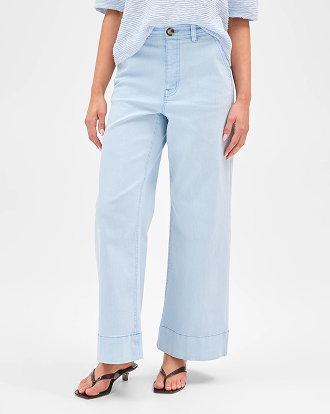 Petites Australian Cotton Blend stretch twill wide leg pants