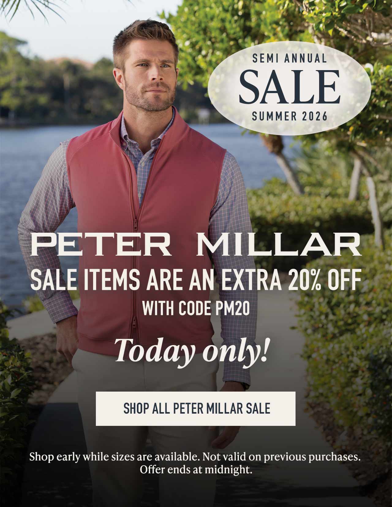 Today only — extra 20% off Peter Millar sale styles at Westport Big & Tall. Enter code PM20 at checkout.