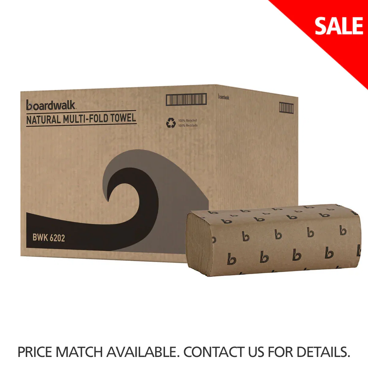 Image of Boardwalk® Multifold Paper Towels, 1-Ply, 9 x 9.45, Natural, 250/Pack, 16 Packs/Carton (6202BW)