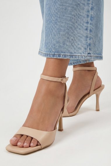Beige Faux Leather Stiletto Heeled Sandals