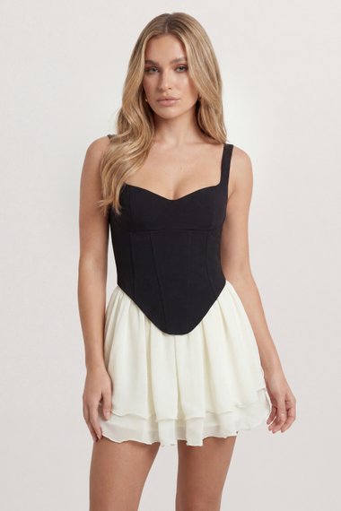 Tailored Corset Chiffon Mix Skater Skirt Mini