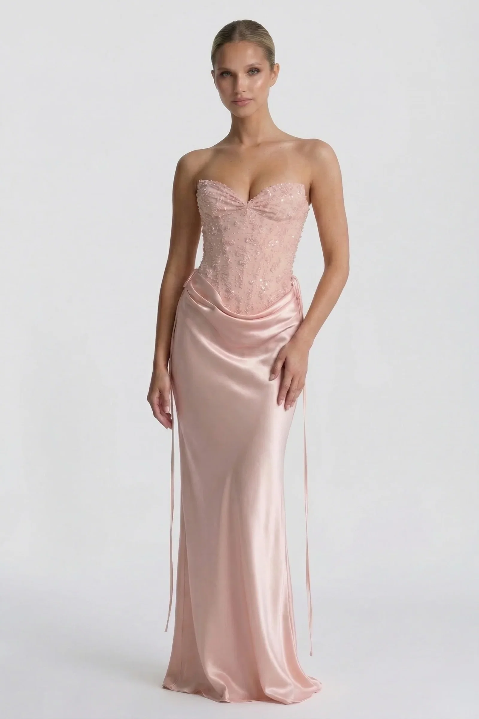 Image of Sheath-Column Floor Length Acetate Satin Wedding Guest Dress CG0308