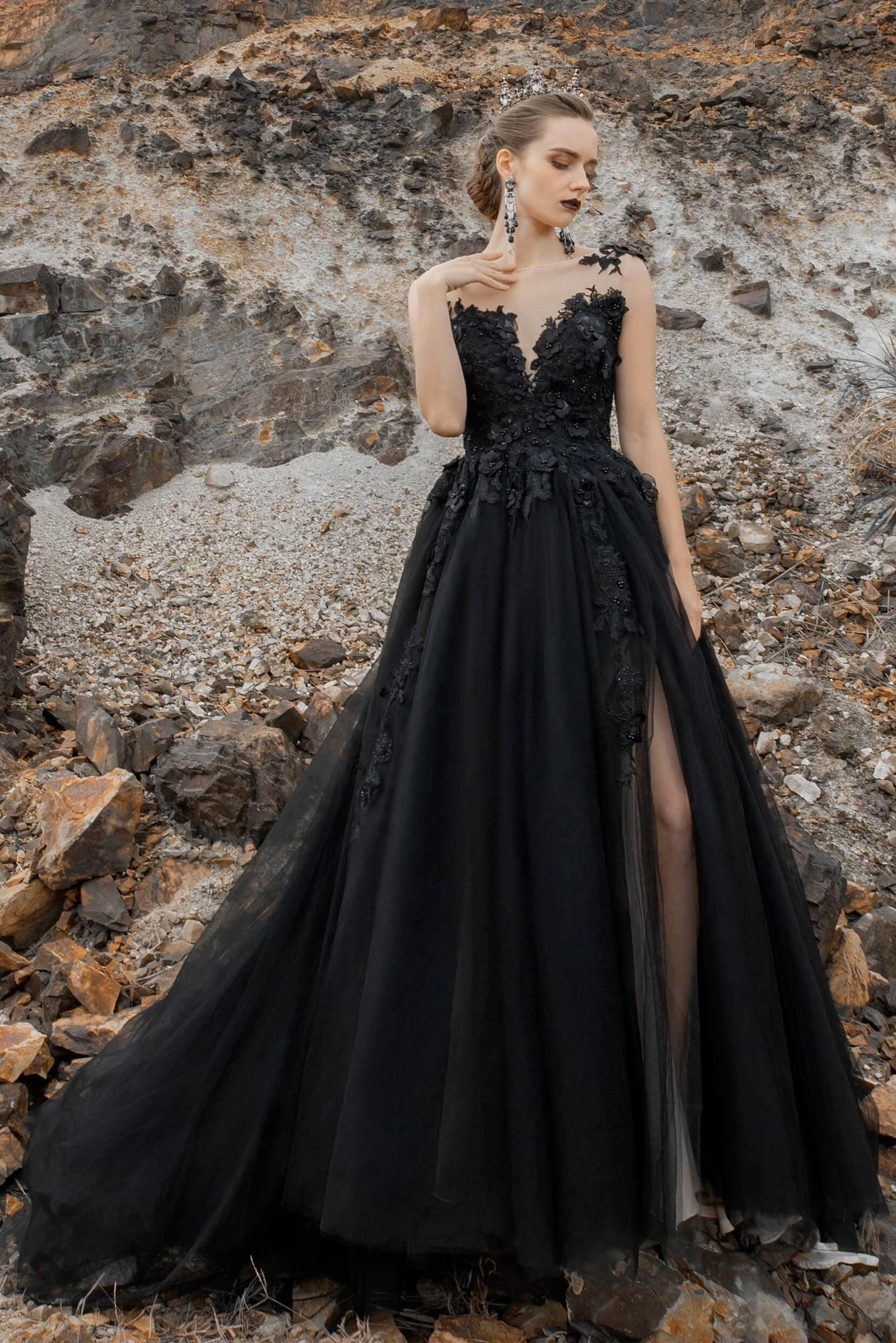 Image of A-Line Court Train Tulle Wedding Dress CW2338