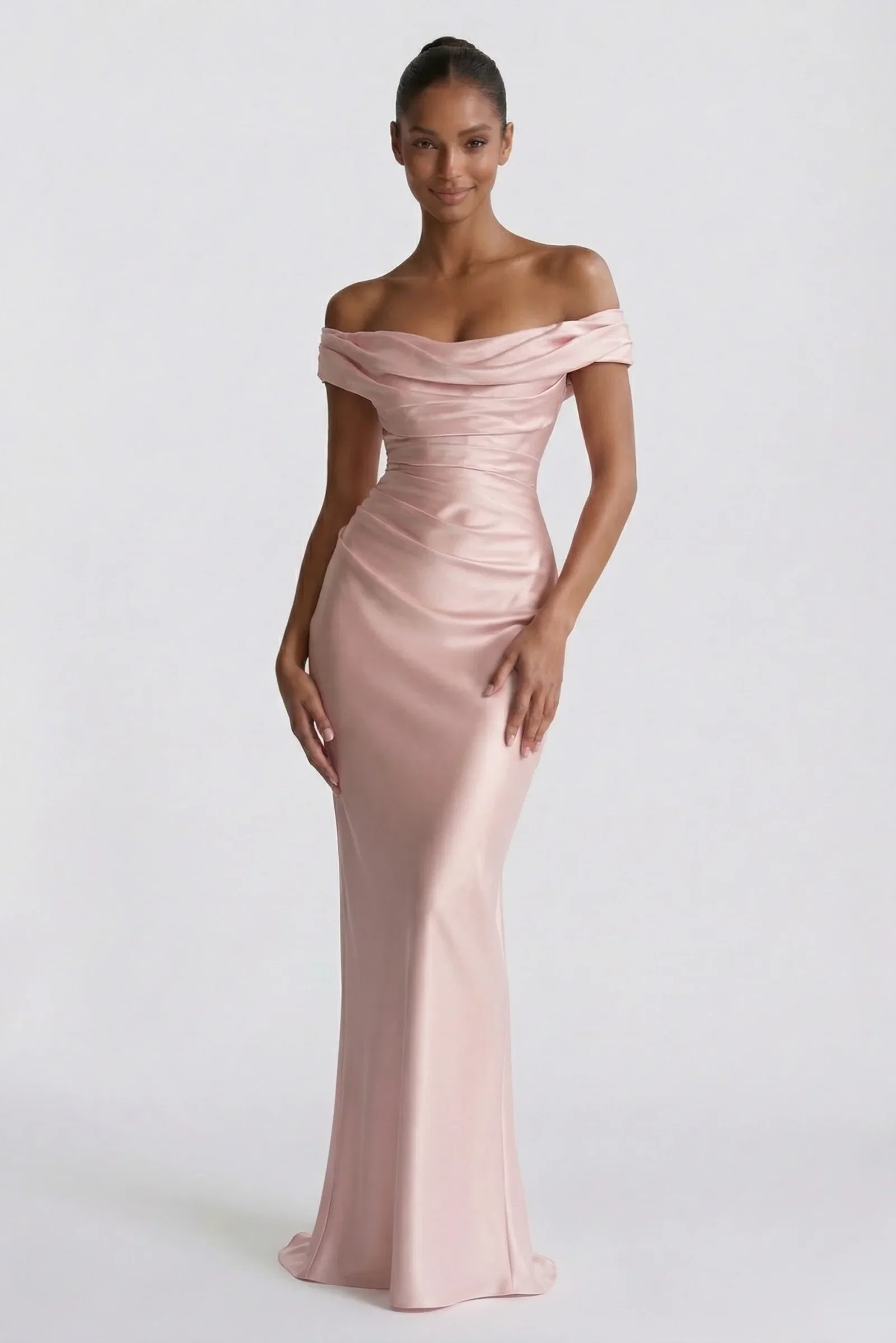 Image of Sheath-Column Floor Length Acetate Satin Wedding Guest Dress CG0303
