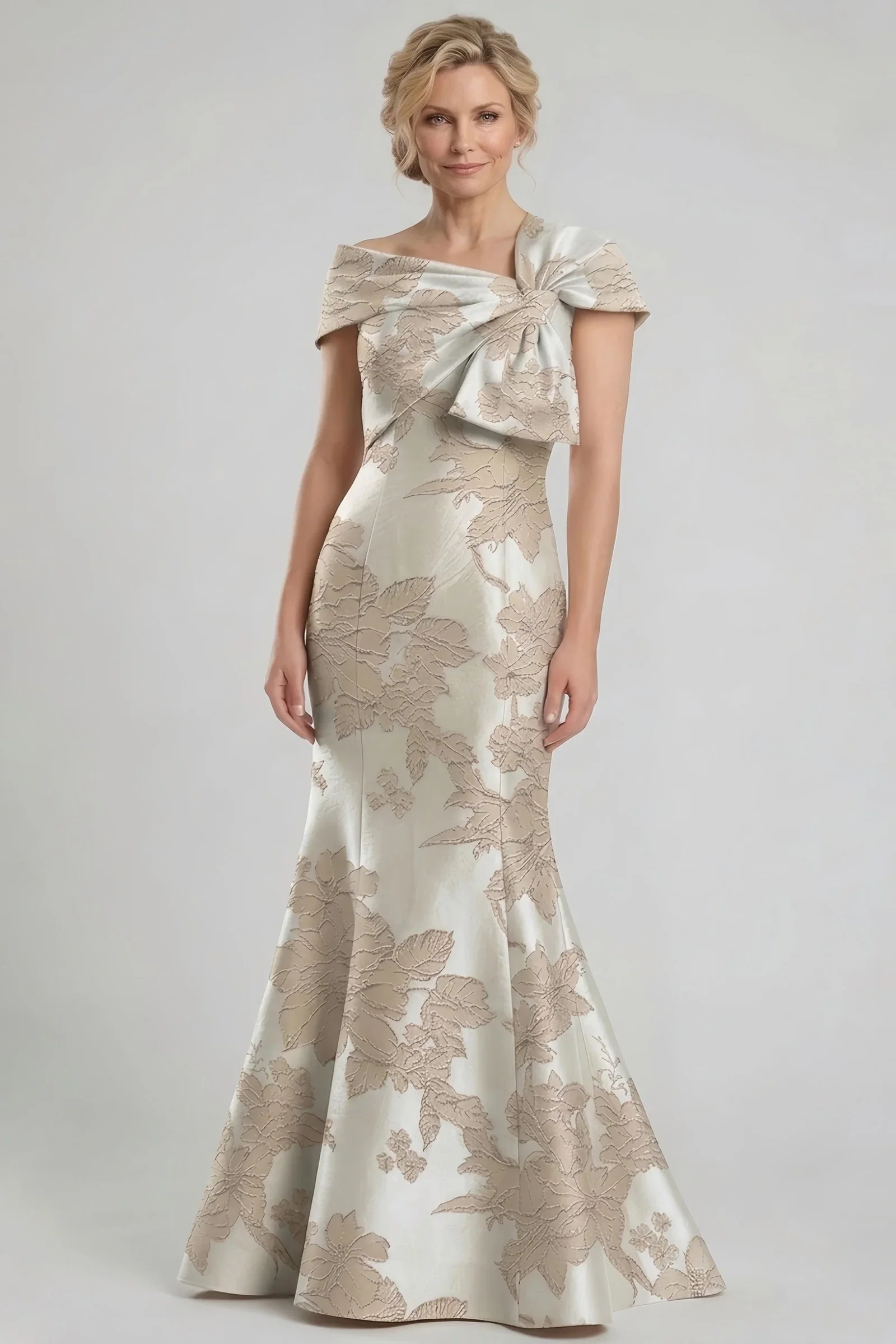 Image of Trumpet-Mermaid Floor Length Jacquard Mother of the Bride Dress CM0414