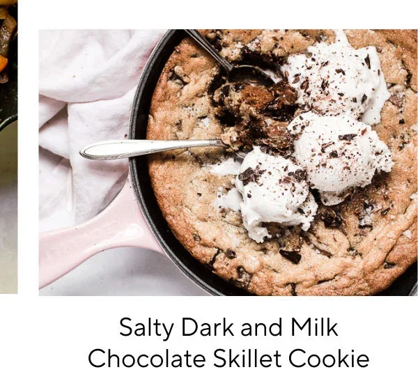 Salty Dark and Milk Chocolate Skillet Cookie