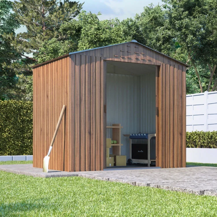 Image of BillyOh Partner Woodgrain Apex Roof Metal Shed