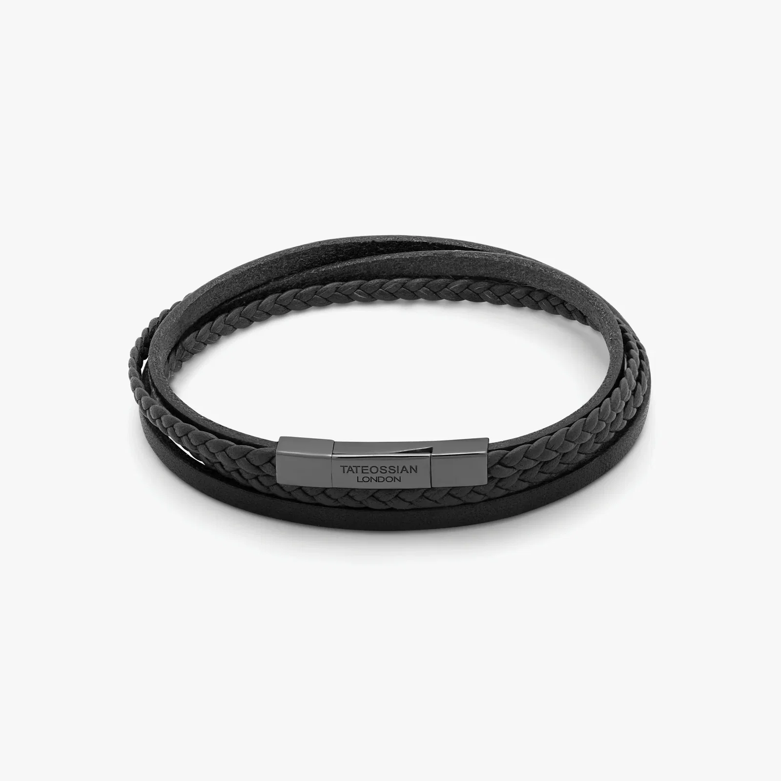 Image of Mini Click Fettuccine Multi-Strand Leather Bracelet In Black