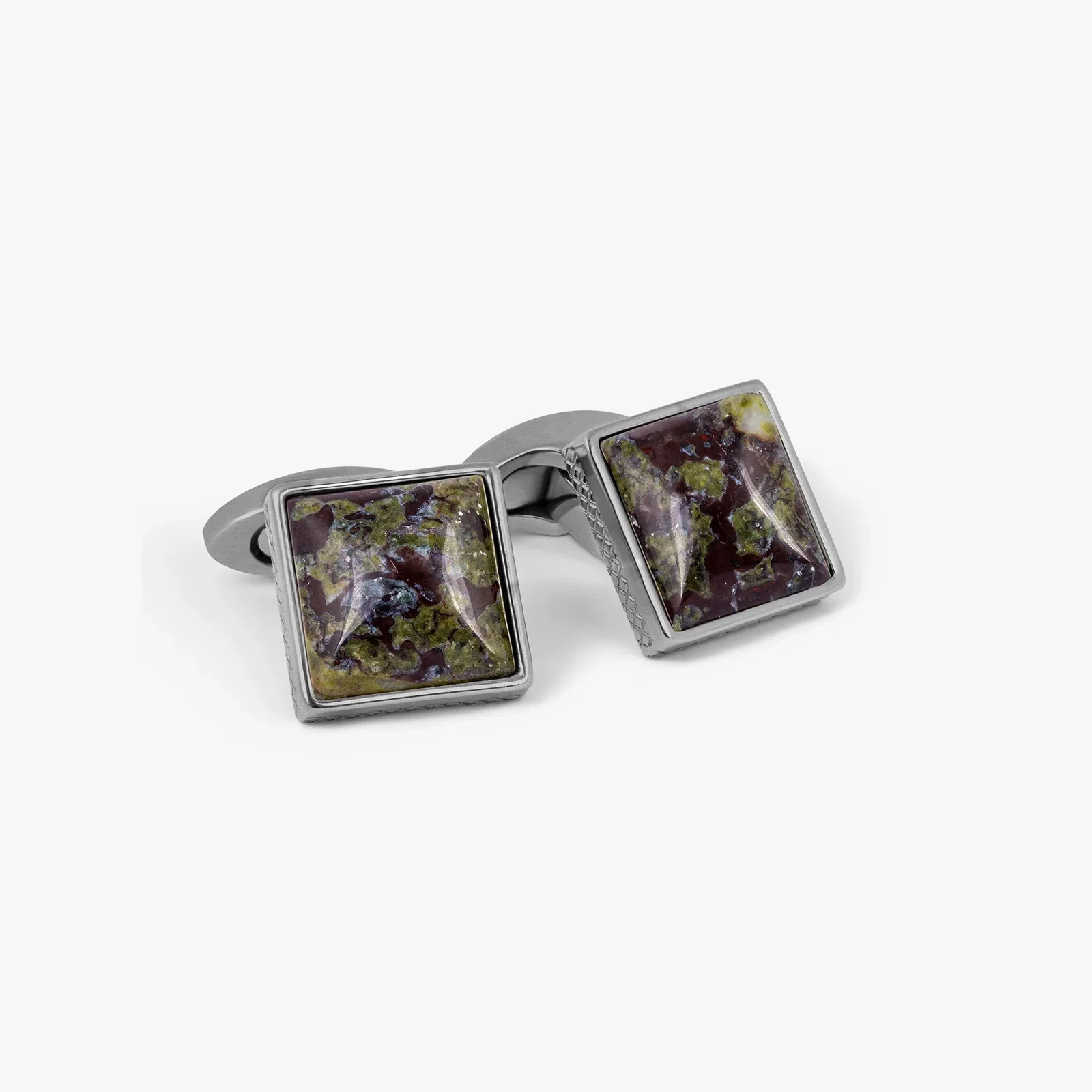 Image of Titanium Classic Cufflinks with Green & Brown Forest Stone