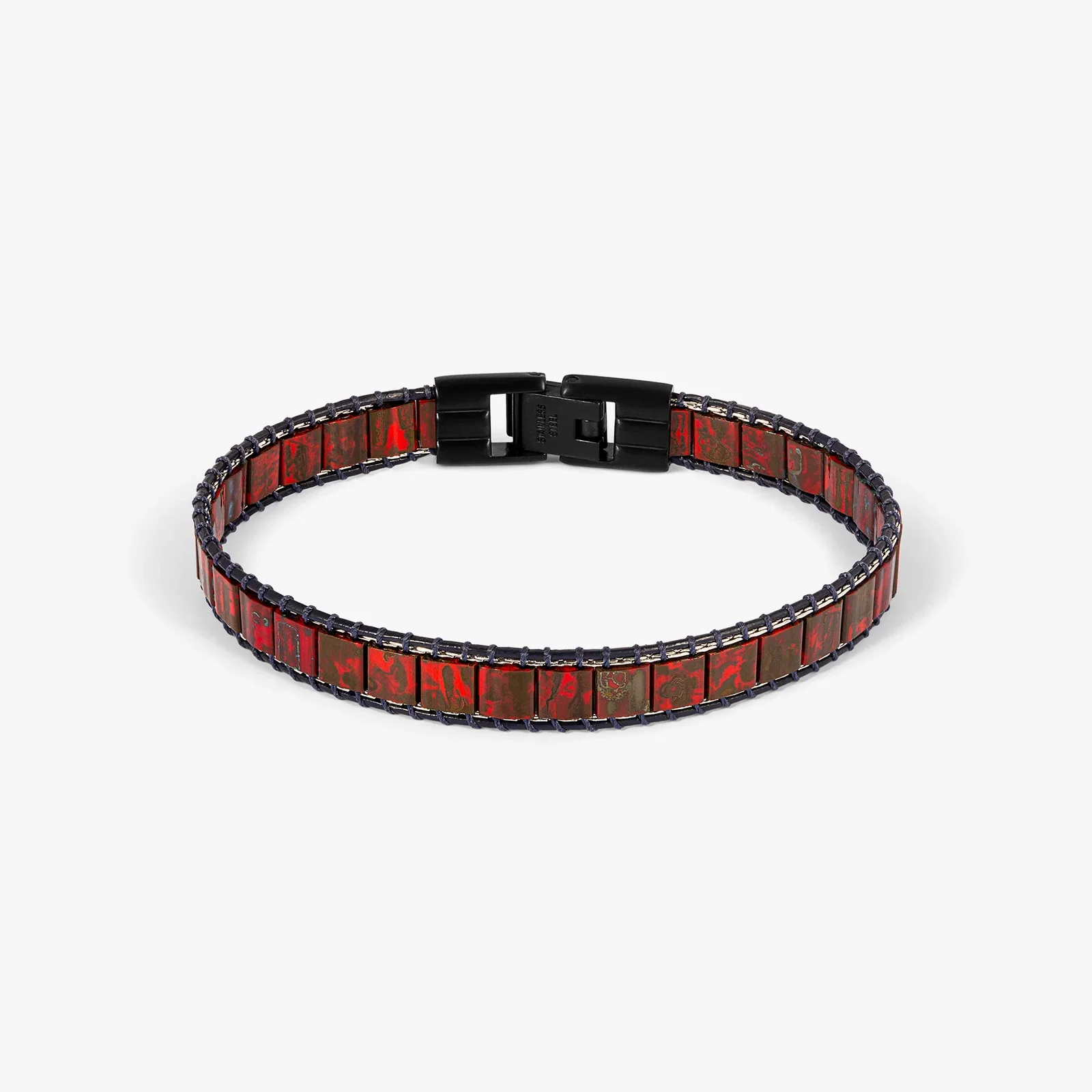 Image of Mosaic Bracelet In IP Black Plating With Red Glass Beads