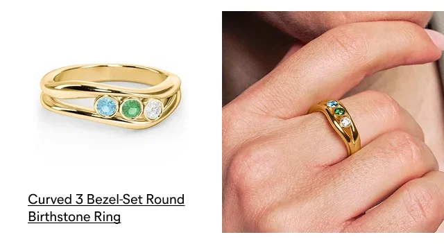 Curved 3 Bezel-Set Round Birthstone Ring