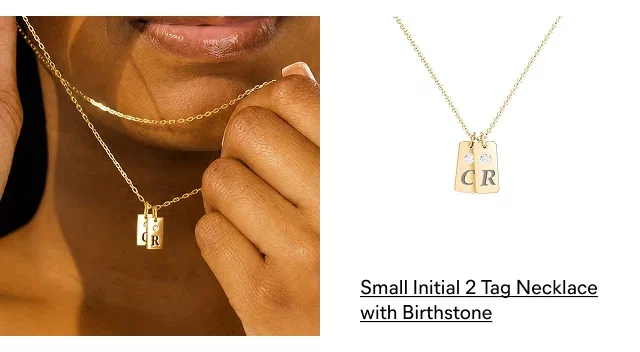 Small Initial 2 Tag Necklace with Birthstone