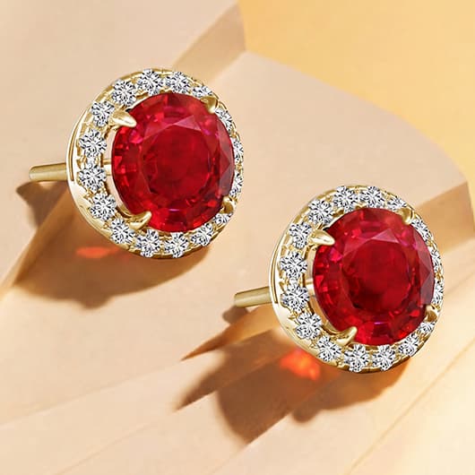 Ruby Diamond Halo Stud Earrings