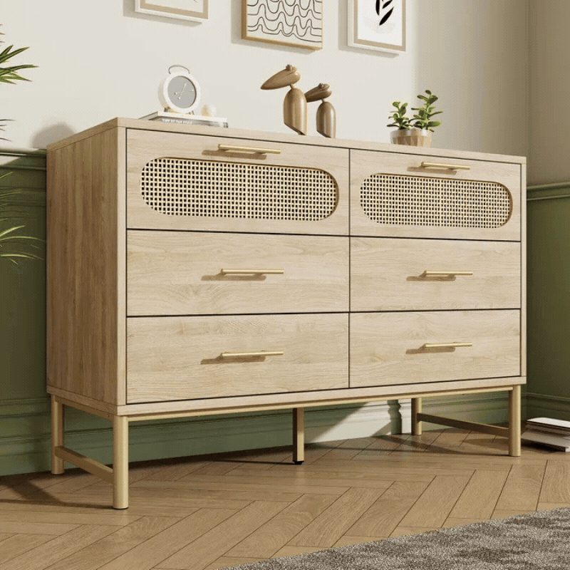 OKWISH Commode En Rotin Moderne 120x40x74 Cm Avec 6 Tiroirs 