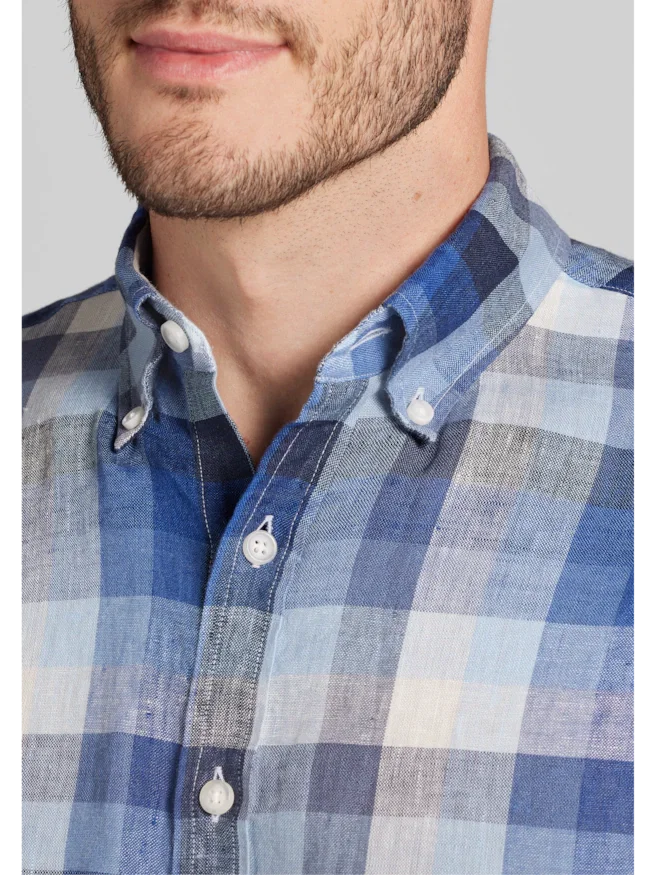 Reserve Collection Tailored Fit Tonal Check Linen Button Up Shirt