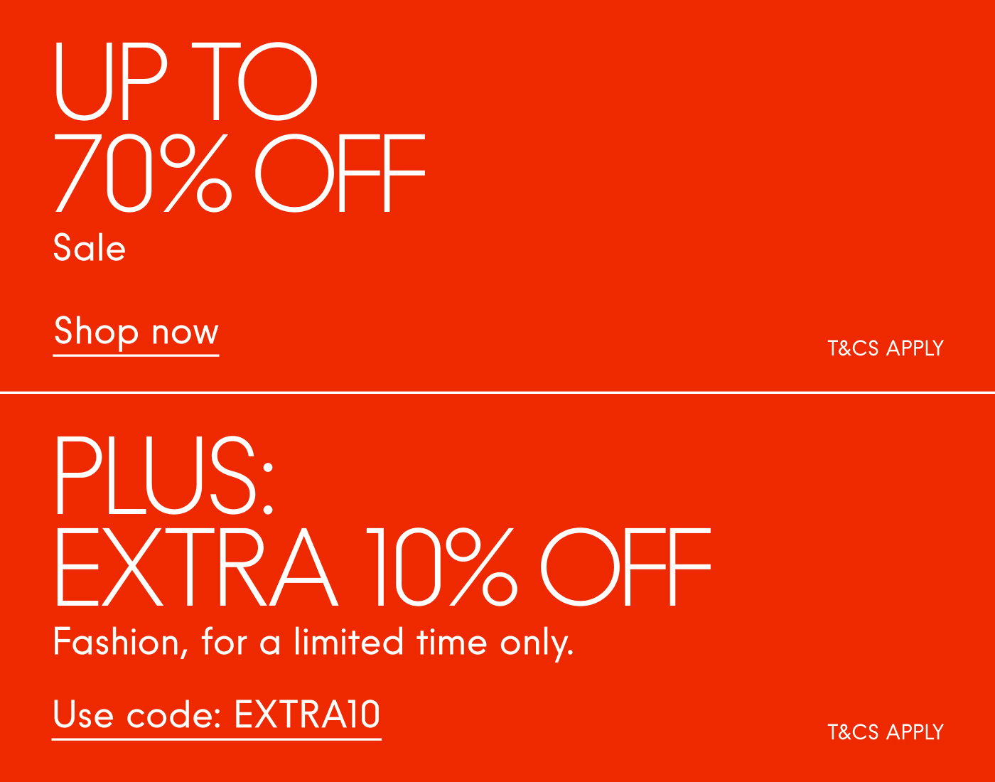 Up to 70% off sale, plus extra 10% off with code: EXTRA10 Shop now