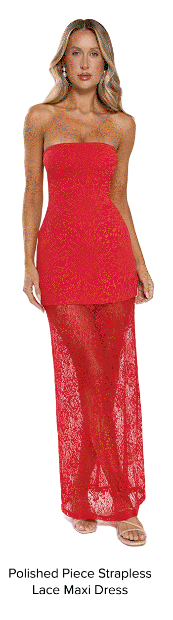 Polished piece strapless lace maxi dress