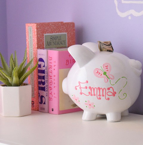 Hand Painted Butterfly Piggy Bank