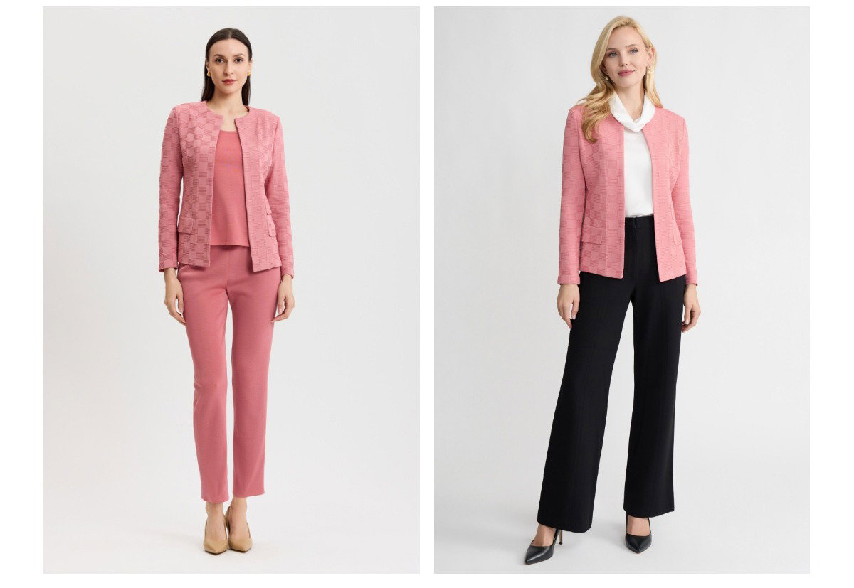 Tailored Tonal Checkered Knit Jacket