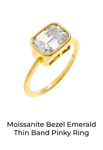 Moissanite Bezel Emerald Thin Band Pinky Ring