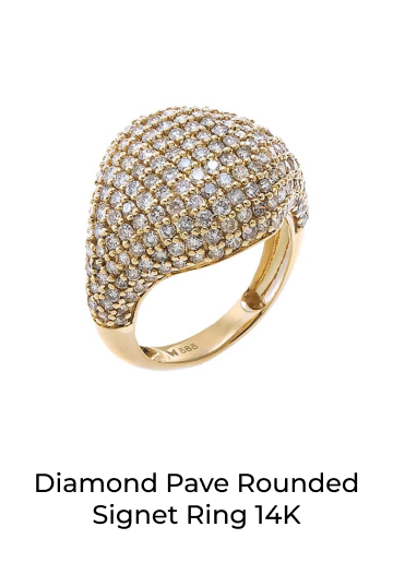 Diamond Pave Rounded Signet Ring 14K