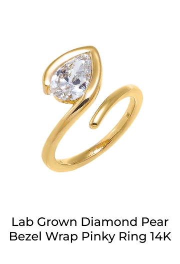 Lab Grown Diamond Pear Bezel Wrap Pinky Ring 14K