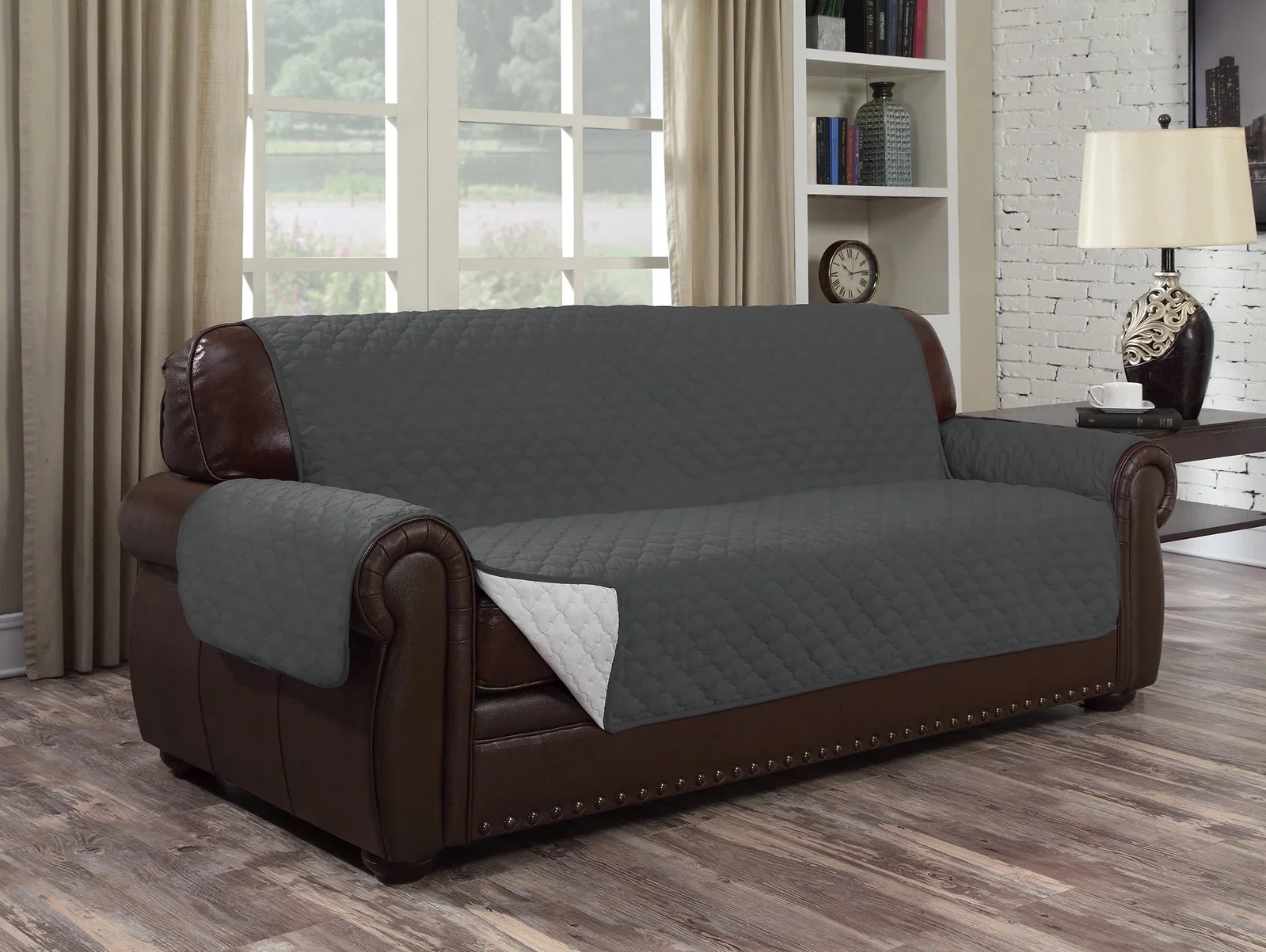Image of Water Resistant Reversible Couch Cover - Comes in 3 Sizes & 4 Colors!