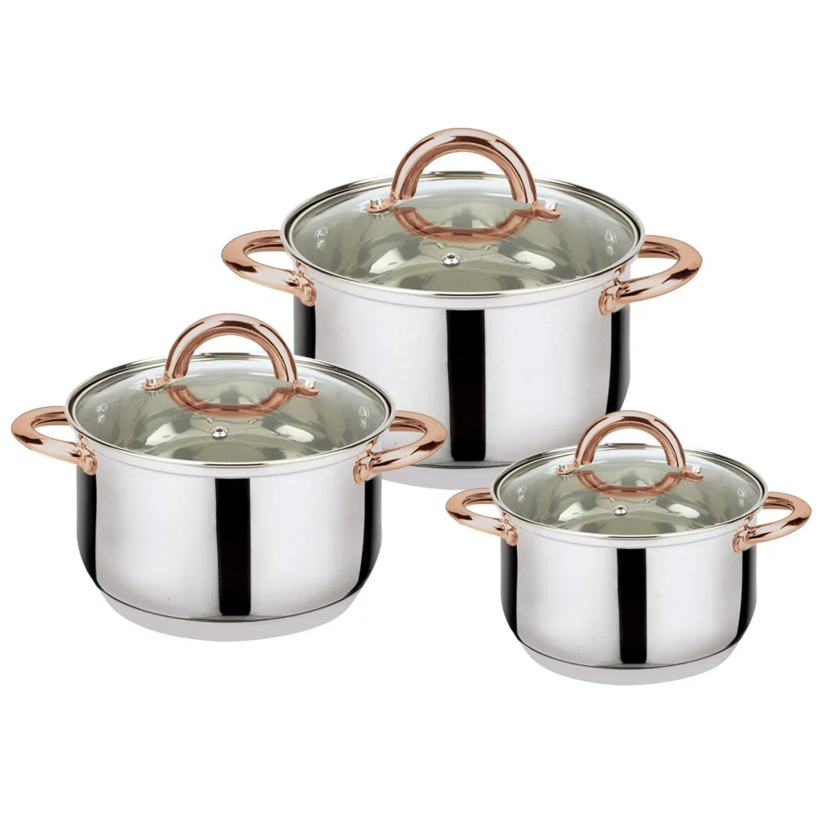 Image of 6-Piece Stainless Steel Casserole Set Pots and Lids