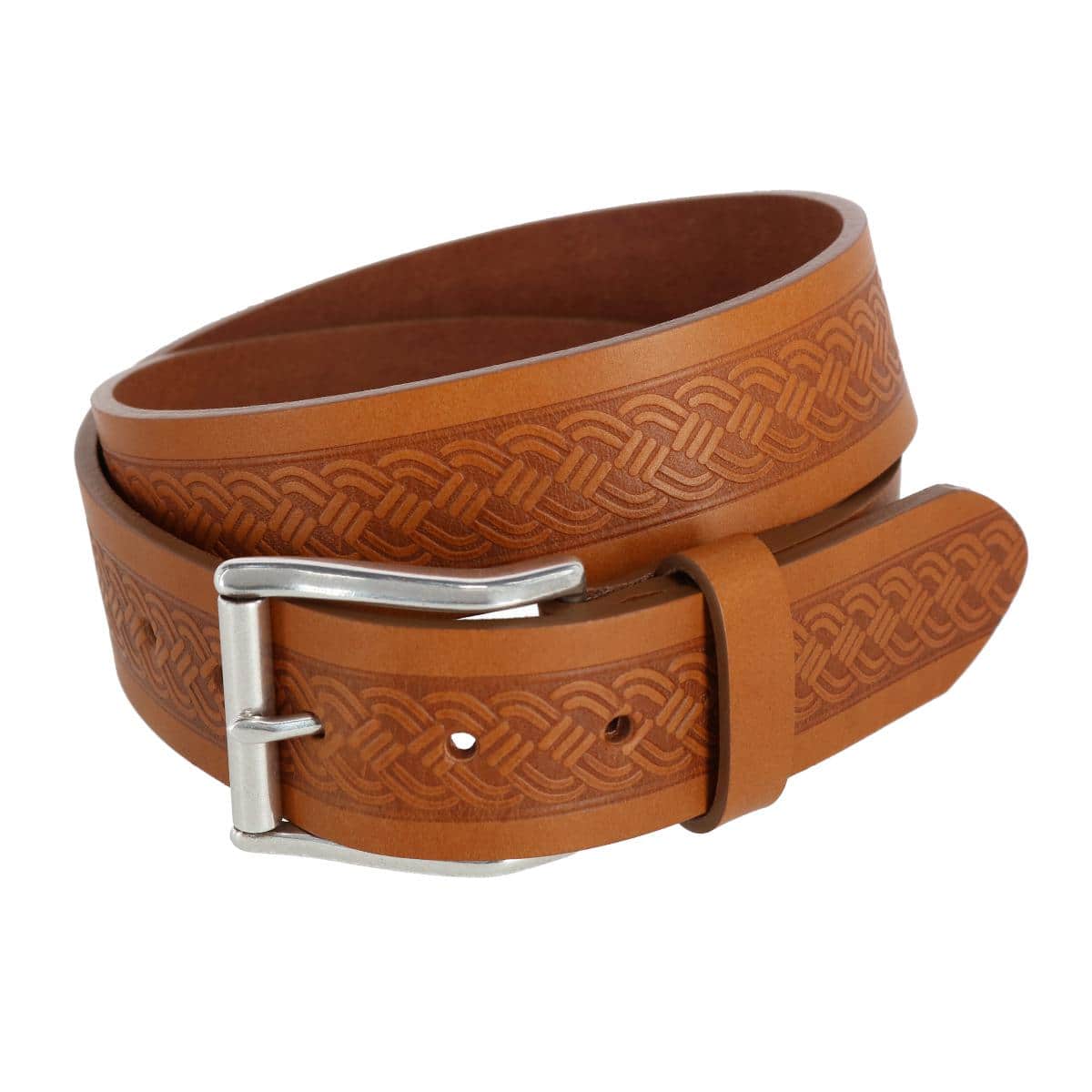 Image of Grady 40mm Celtic Scroll Embossed Leather Jean Belt