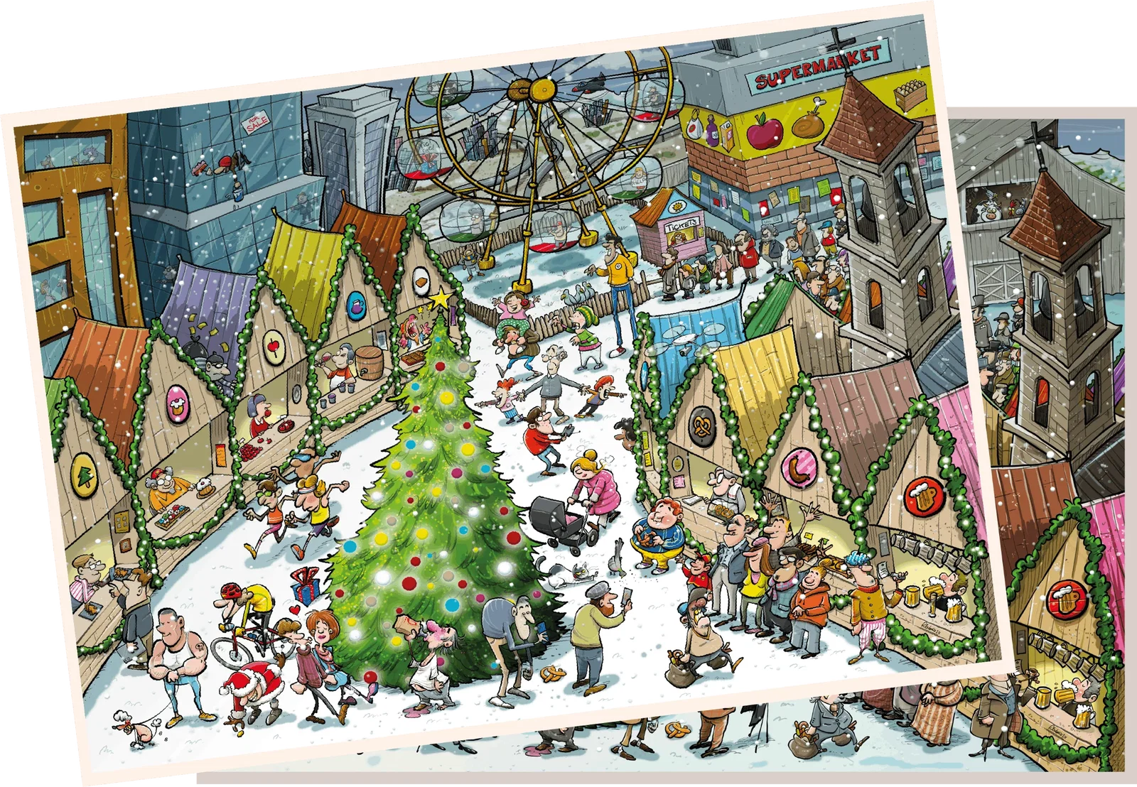 Image of Djigsaw Vu at the Christmas Market 2 x 1000 Piece Jigsaw Puzzles
