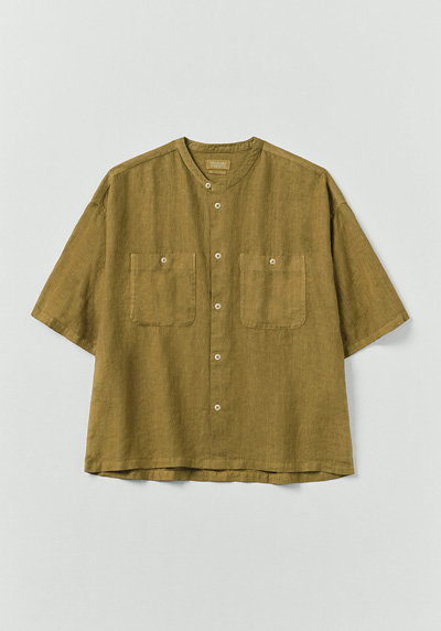 Garment Dyed Linen Grandad Collar Shirt