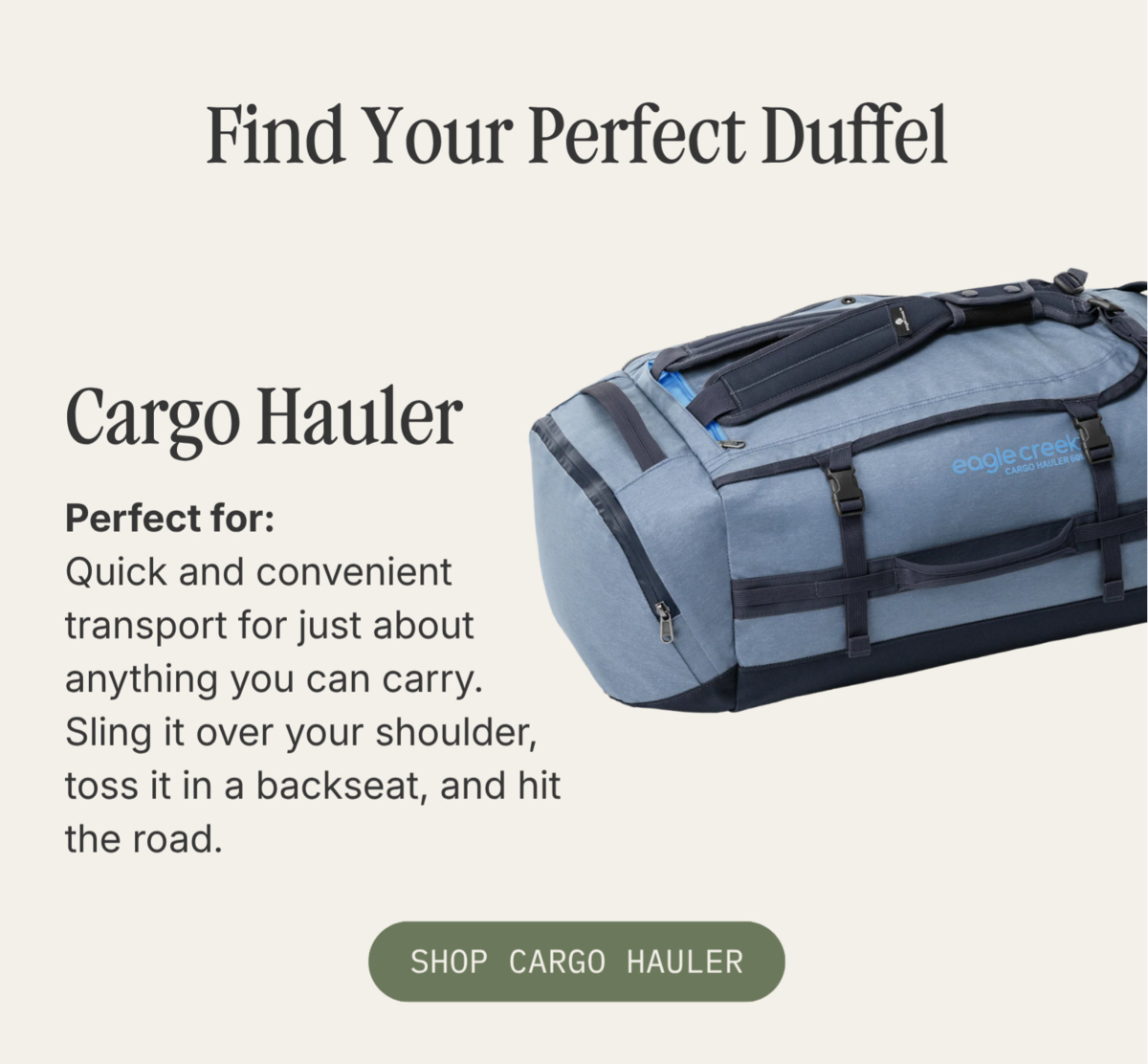 Convertible-carry luggage meets duffel bag sensibility.