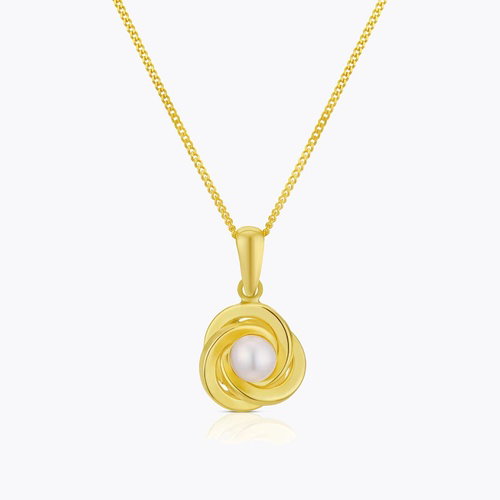 9ct Yellow Gold 16+2 Cultured Pearl Knot Pendant Necklace