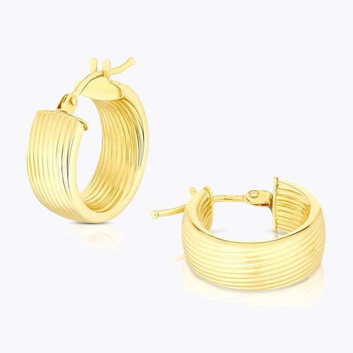 9ct Yellow Gold 6mm Line Textured Hoop Earrings