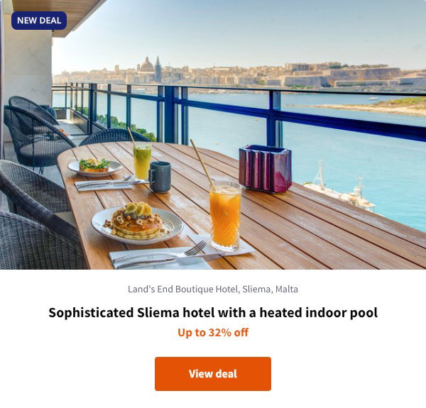 Sophisticated Sliema hotel with a heated indoor pool