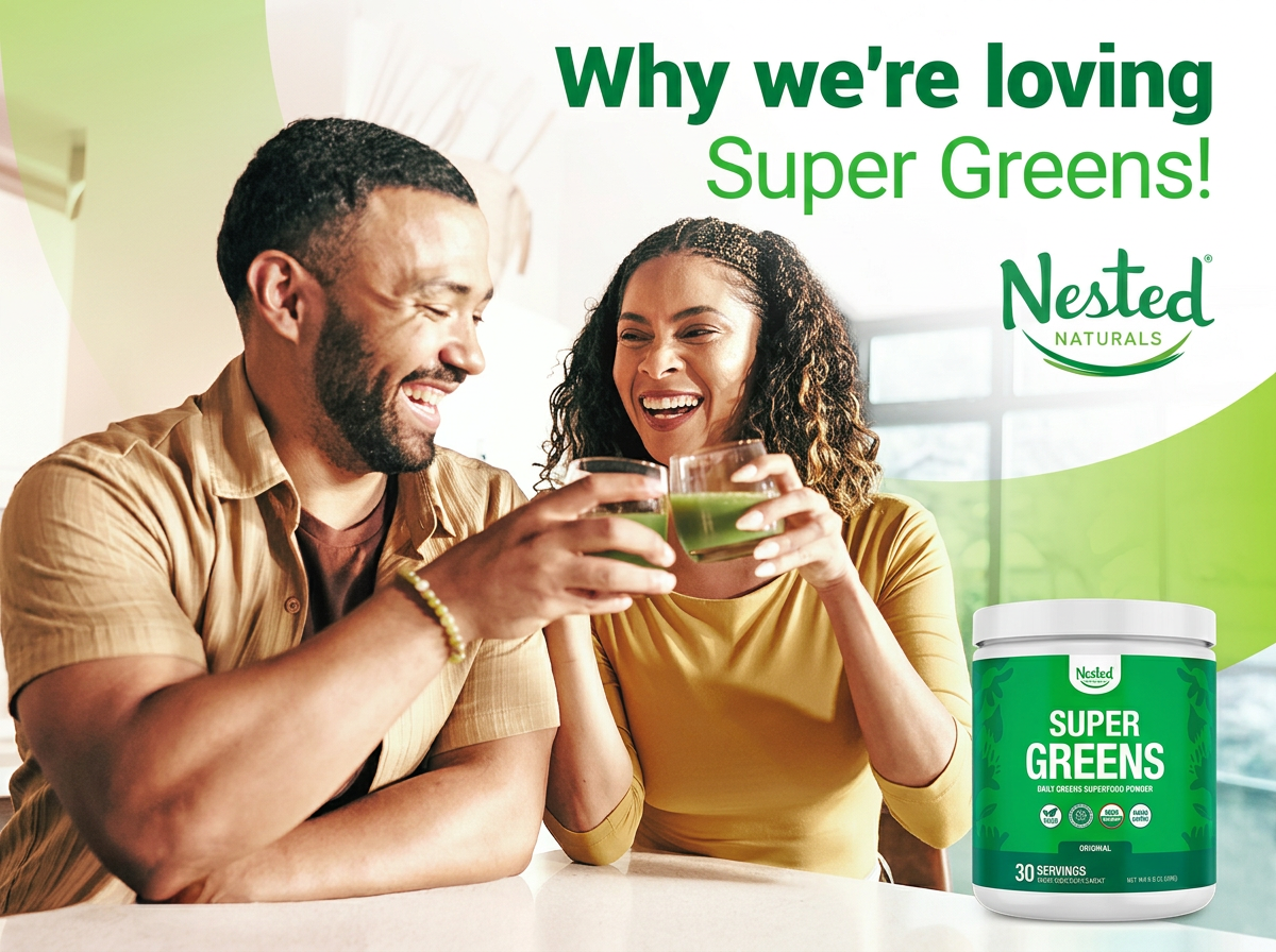 Couple enjoying Super Greens smoothies together