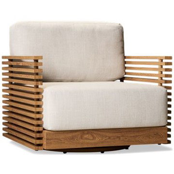 Monterey Swivel Chair - Weather-Resistant Design - Slatted Wood-Looking Aluminum Frame - Cozy Fade-Resistant Cushions