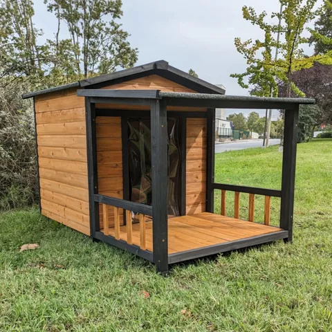 Niche Berger Australien pour chien avec toit shingle et terrasse couverte Taille L
