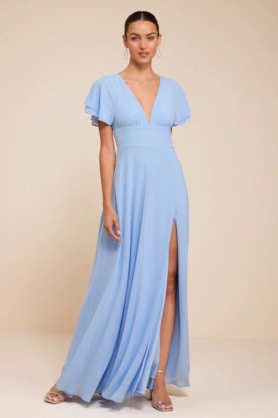 Image of Promise Of Love Light Blue Flutter Sleeve Maxi Dress