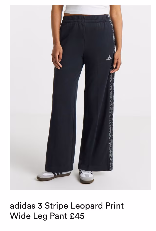 adidas 3 Stripe Leopard Print Wide Leg Pant £45