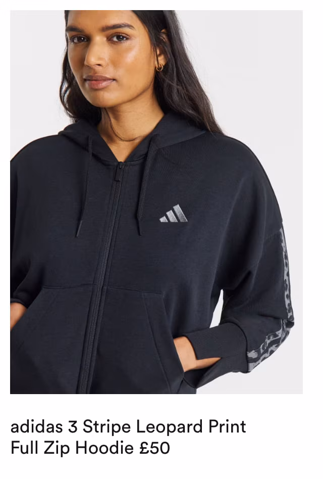 adidas 3 Stripe Leopard Print Full Zip Hoodie £50